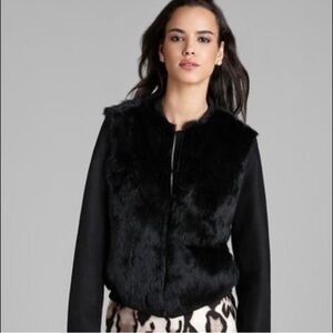 Diane Von Furstenberg Black Real Rabbit Fur Camo Zip Jacket Size S Luxury DVF